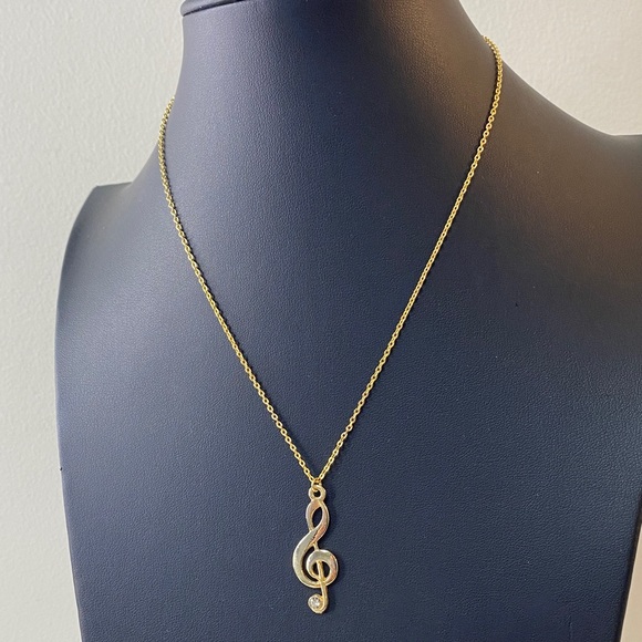 Jewelry - Gold Tone music Treble Clef Pendant Necklace